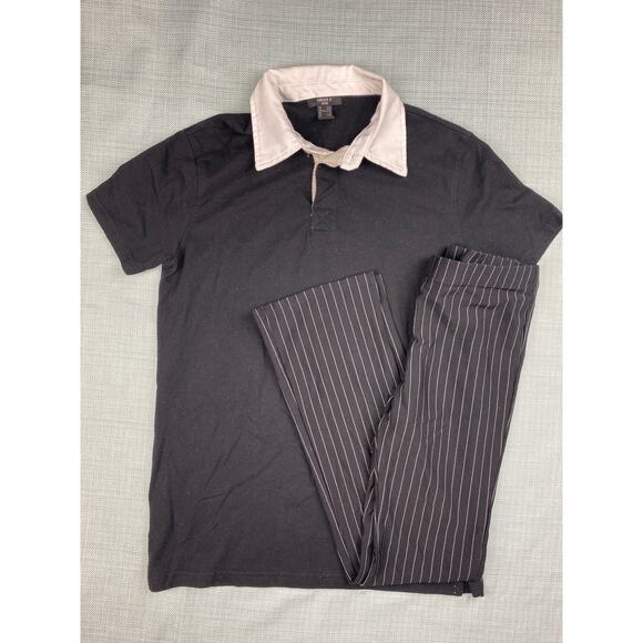 Girls Forever 21 Kids 2pc Set/Outfit sz 10/12 Black/White Shirt Pinstripe Pants - Picture 1 of 6